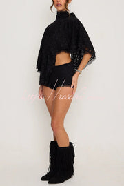 Lace Openwork Batwing Top & Slim Shorts Set – Vacation