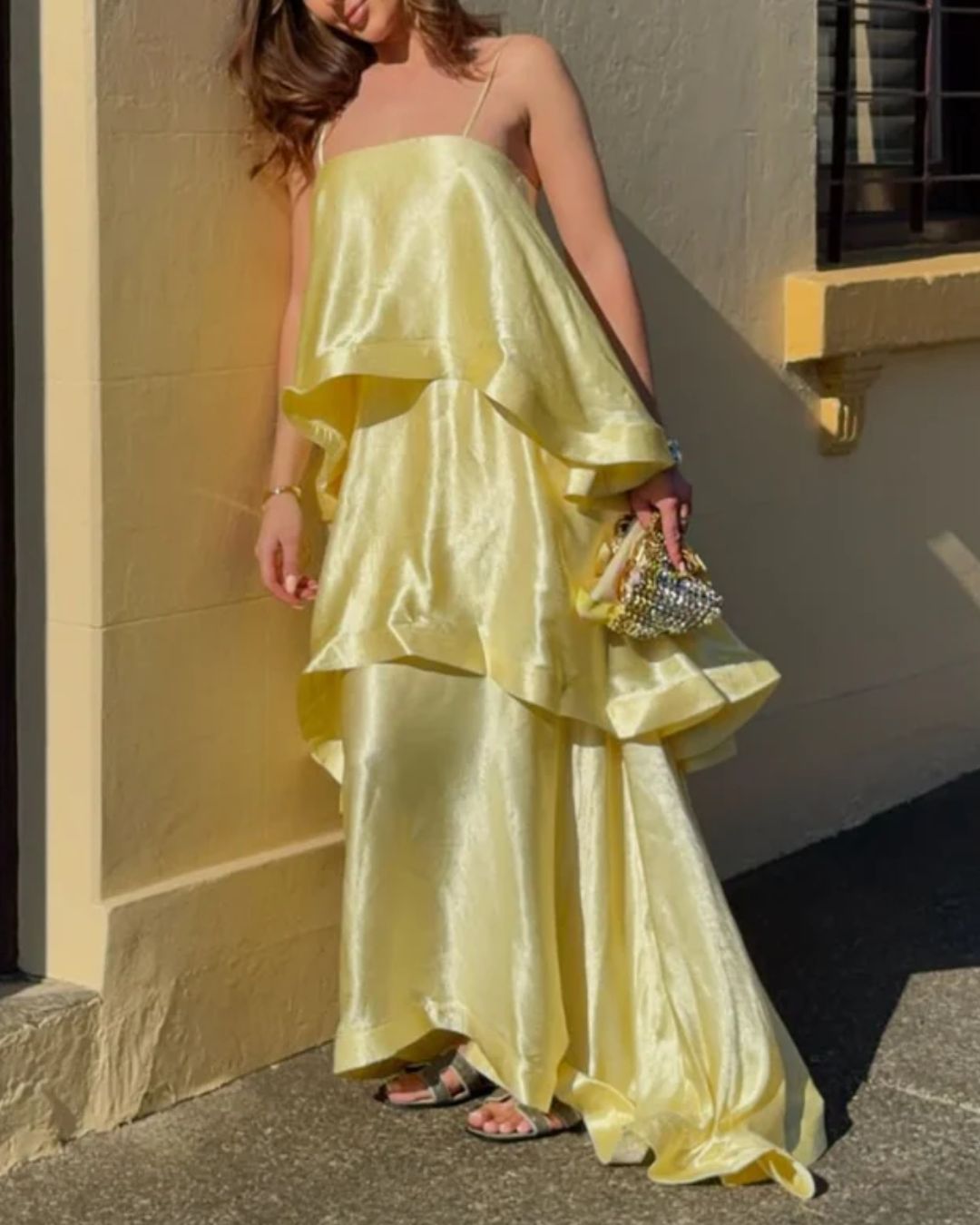 Three-Layer Ruffle Maxi Dress