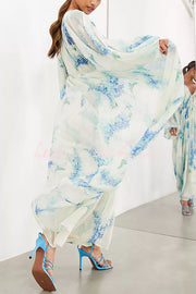 Chiffon Floral Maxi Dress with Drawstring Waist & Lantern Sleeves
