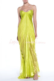 Pleated Lace-Up Open Back Maxi Dress – Party & Vacation