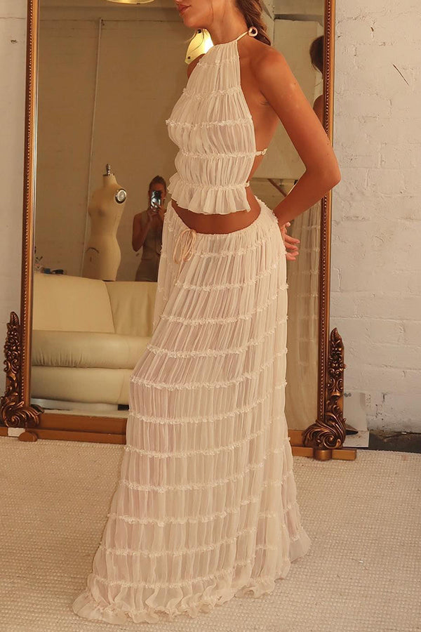 Pleated Tiered Maxi Skirt with Drawstring Waist | Vacation Wear