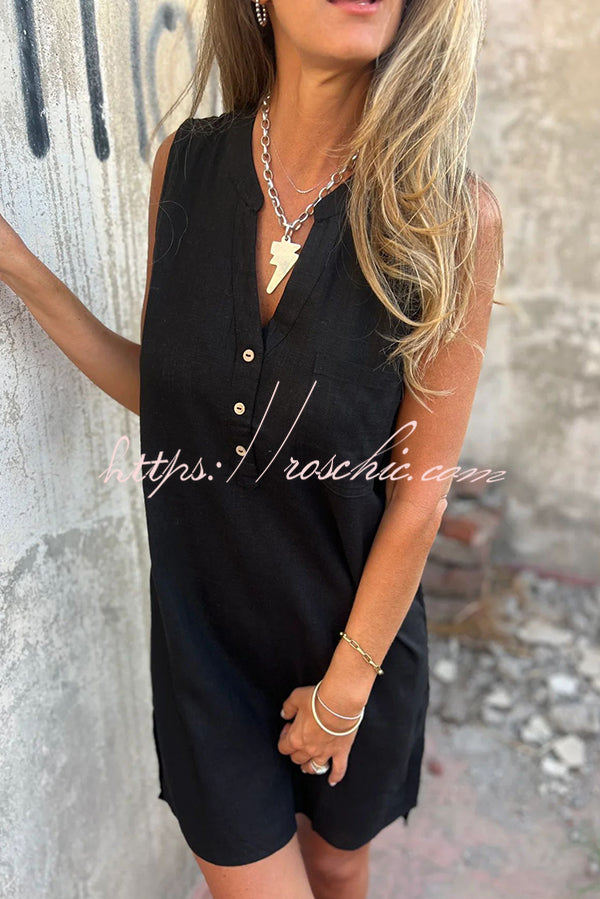 Sleeveless V-Neck Mini Dress with Pockets – Loose Casual Fit