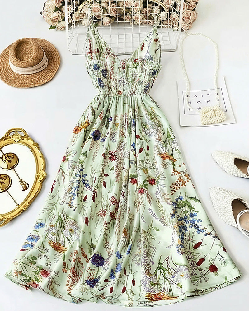 Botanical Breeze V-Neck Floral Slip Dress