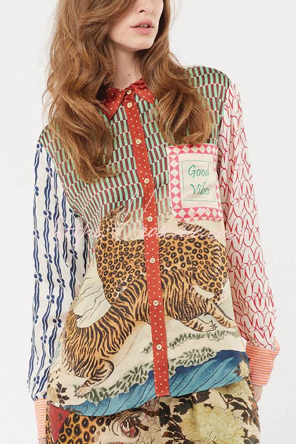 Tiger Print Long Sleeve Shirt and Pants Set – Loose Fit