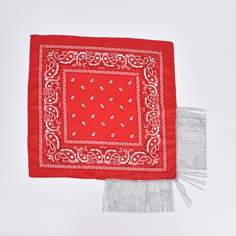 Retro Diamond Tassel Square Scarf – Polyester Accessory