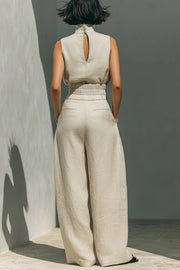 Linen Blend Turtleneck Top & Wide-Leg Pants Set