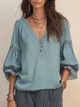 Dusty Blue Lace Trim Peasant Blouse | Boho Resort Top