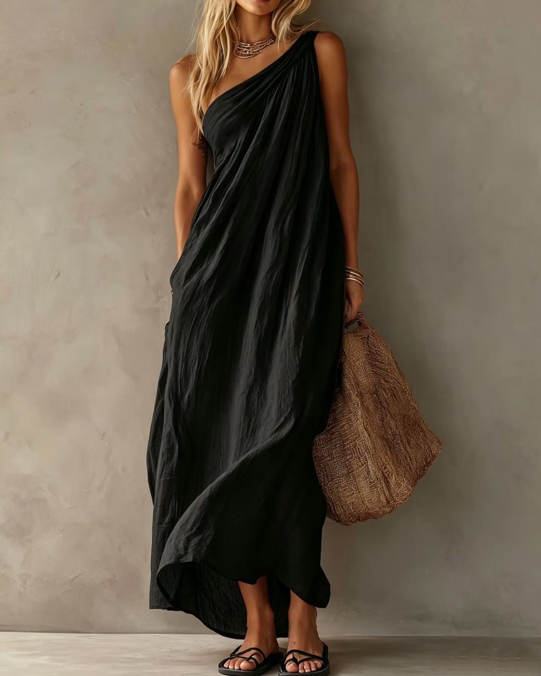 One-Shoulder Ruched Maxi Dress