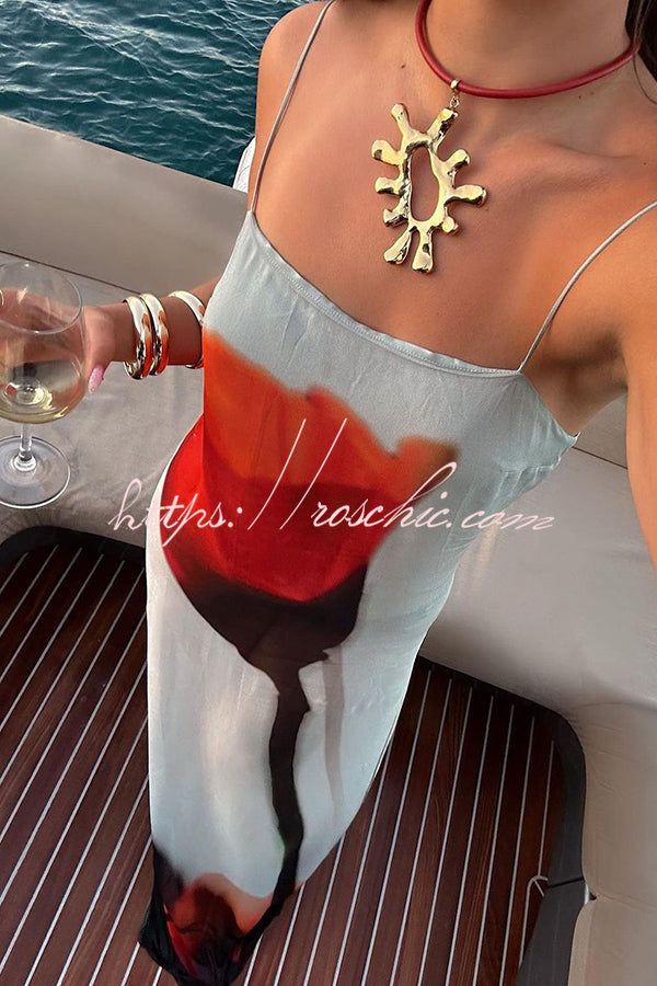 Abstract Tulip Print Maxi Dress – Square Neck Vacation Slip