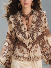 Leopard Print Ruffled Long Sleeve Blouse | French-Inspired