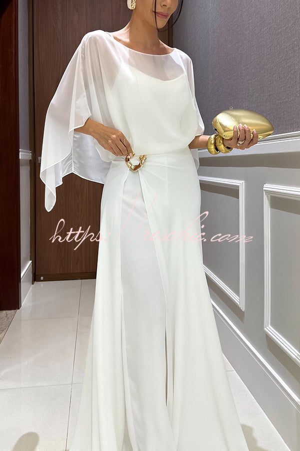 Ensemble cape en mousseline de soie et pantalon large pour femme