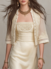 Ivory Satin Embroidered Maxi Dress Set | Resort Wear