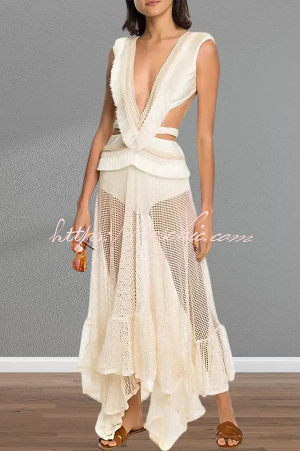 Sheer Mesh Lace Ankle-Length Beach Skirt – Loose Fit