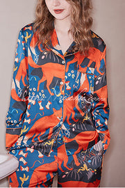 Fox Camping Print Long Sleeve Two-Piece Lounge Set