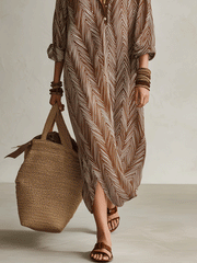 Bohemian Chevron Print Cocoa Brown Maxi Dress