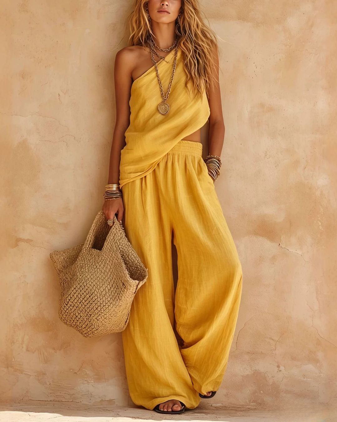 Casual One-Shoulder Ruched Set