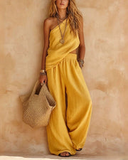 Casual One-Shoulder Ruched Set