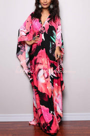 Printed Batwing Sleeve Loose Maxi Dress for Vacation