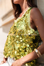 Sequin Sleeveless Vest Top | Loose Fit Round Neck