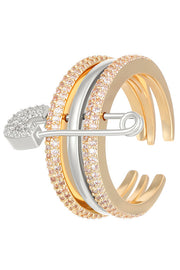 Bague ouverte géométrique tricolore avec broche amovible