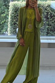 Women's 3-Piece Cardigan, Top & Wide Leg Pants Set
