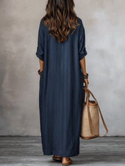 Indigo Loose-Fit Maxi Dress – Bohemian Style