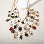Vintage Layered Geometric Zircon Pendant Necklace