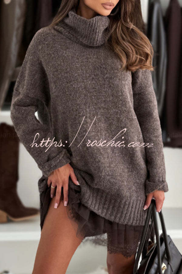 Women's Knit Turtleneck Sweater – Relaxed Loose Fit