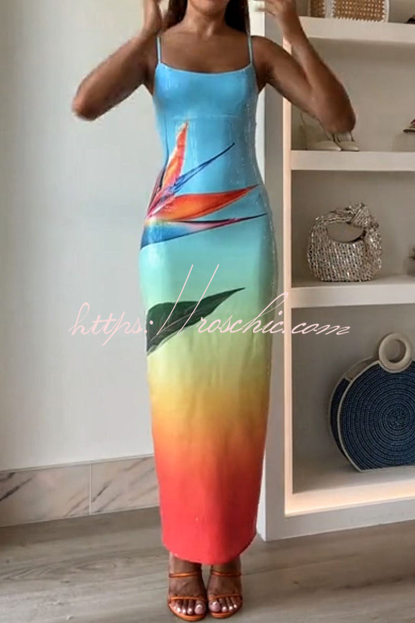Sequin Floral Gradient Maxi Dress with Slit – Slim Fit