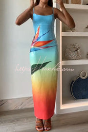 Sequin Floral Gradient Maxi Dress with Slit – Slim Fit