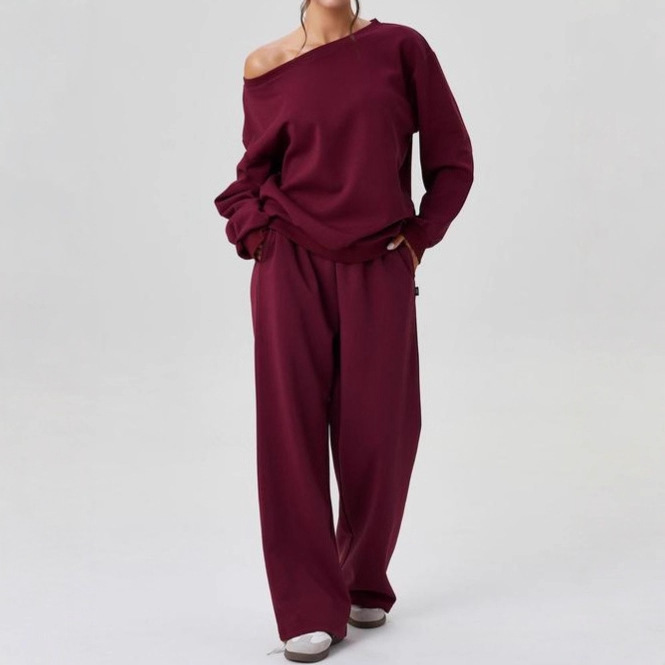Duniii Off-Shoulder Top & Wide-Leg Pants Lounge Set