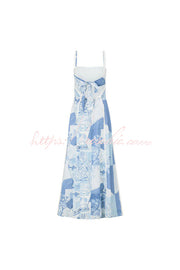 Linen Blend Maxi Dress with Floral Print & Back Tie
