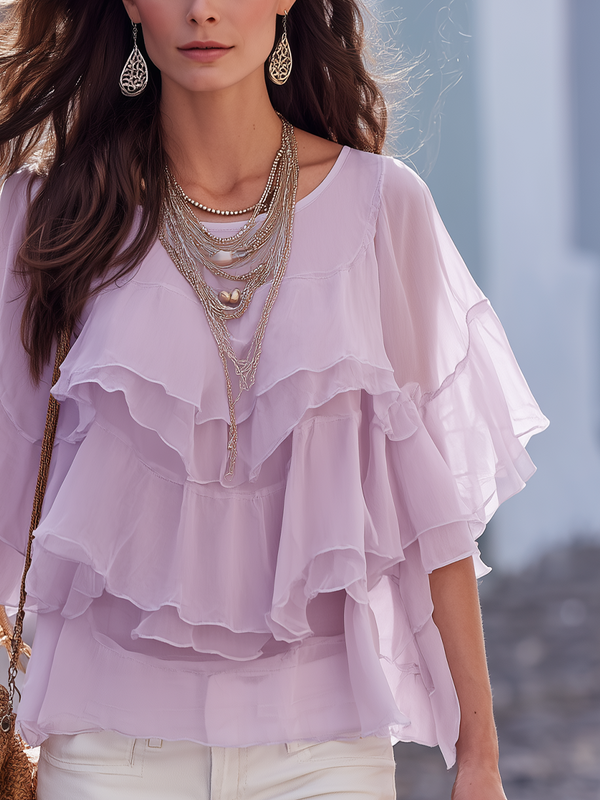 Haut à volants en mousseline lilas | Blouse fluide violet clair