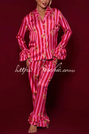 Candy Stripe Tiered Bell Cuff Pajama Set with Pockets