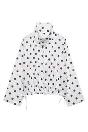 Polka Dot Loose Jacket with Stand Collar & Bow Tie Detail