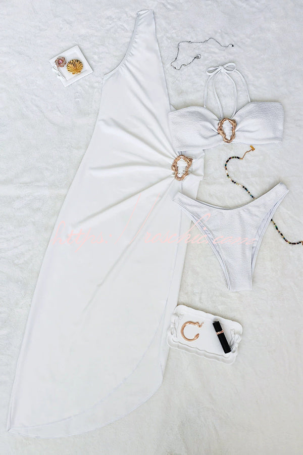 Metallic Bikini & One-Shoulder Cover Up Set | 2-Piece