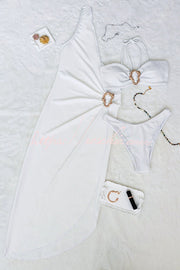 Metallic Bikini & One-Shoulder Cover Up Set | 2-Piece