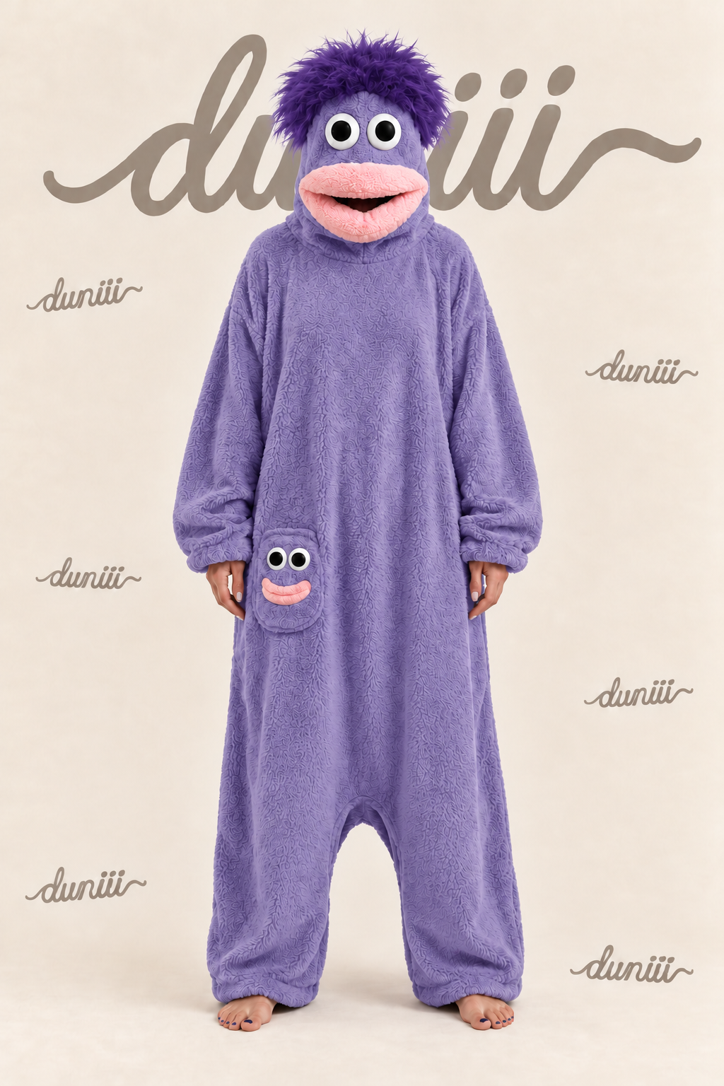 Duniii Monster Character Onesie with Contrast Pocket