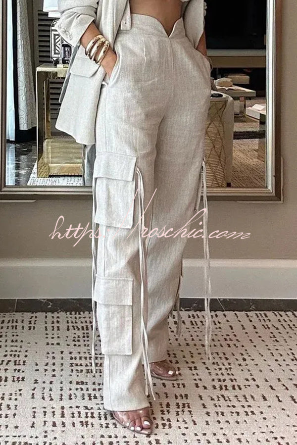 Women's Lapel Long Sleeve Loose Jacket & Straight Leg Pants Set