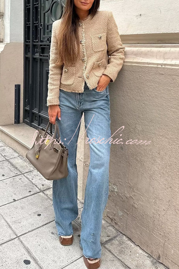Veste en tweed avec poche boutonnée en métal – Longueur à la taille