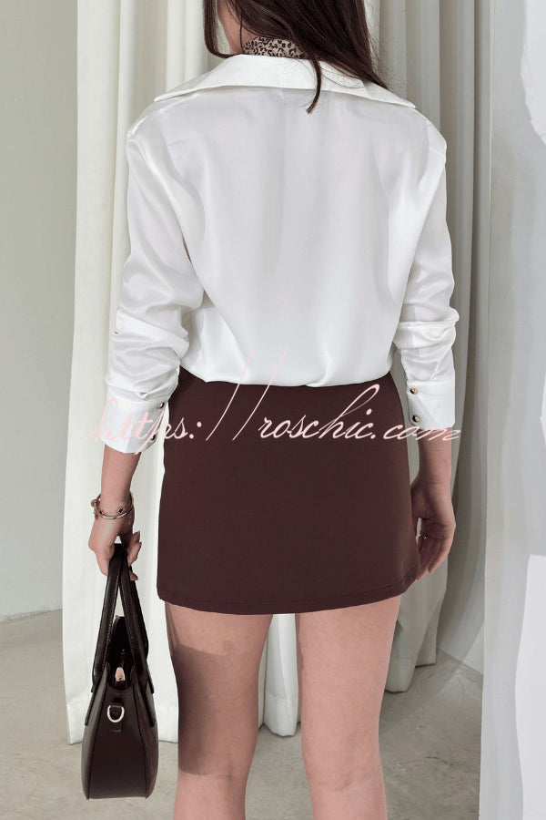 Satin Texture Long Sleeve Loose Shirt | Office Blouse