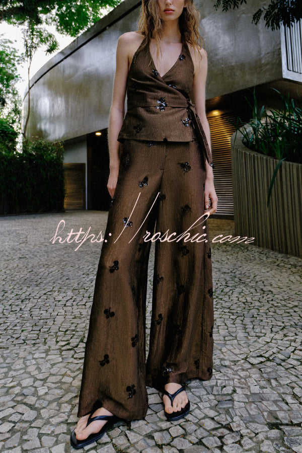 Sequined Wide-Leg Pants with Pockets – Loose Fit