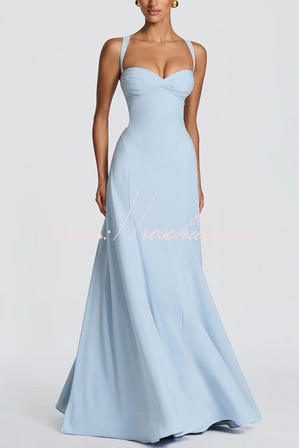 Chiffon Sweetheart Maxi Dress with Lace-Up Back & Bustier
