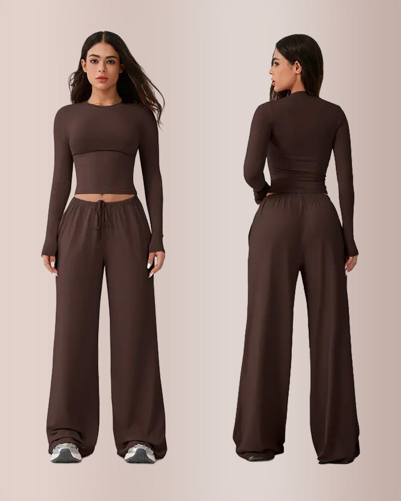 Women's 2-Piece Lounge Pajama Set with Wide-Leg Pants