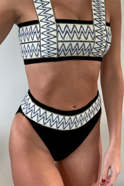 Ethnic Embroidery Bikini Set with Square Neck