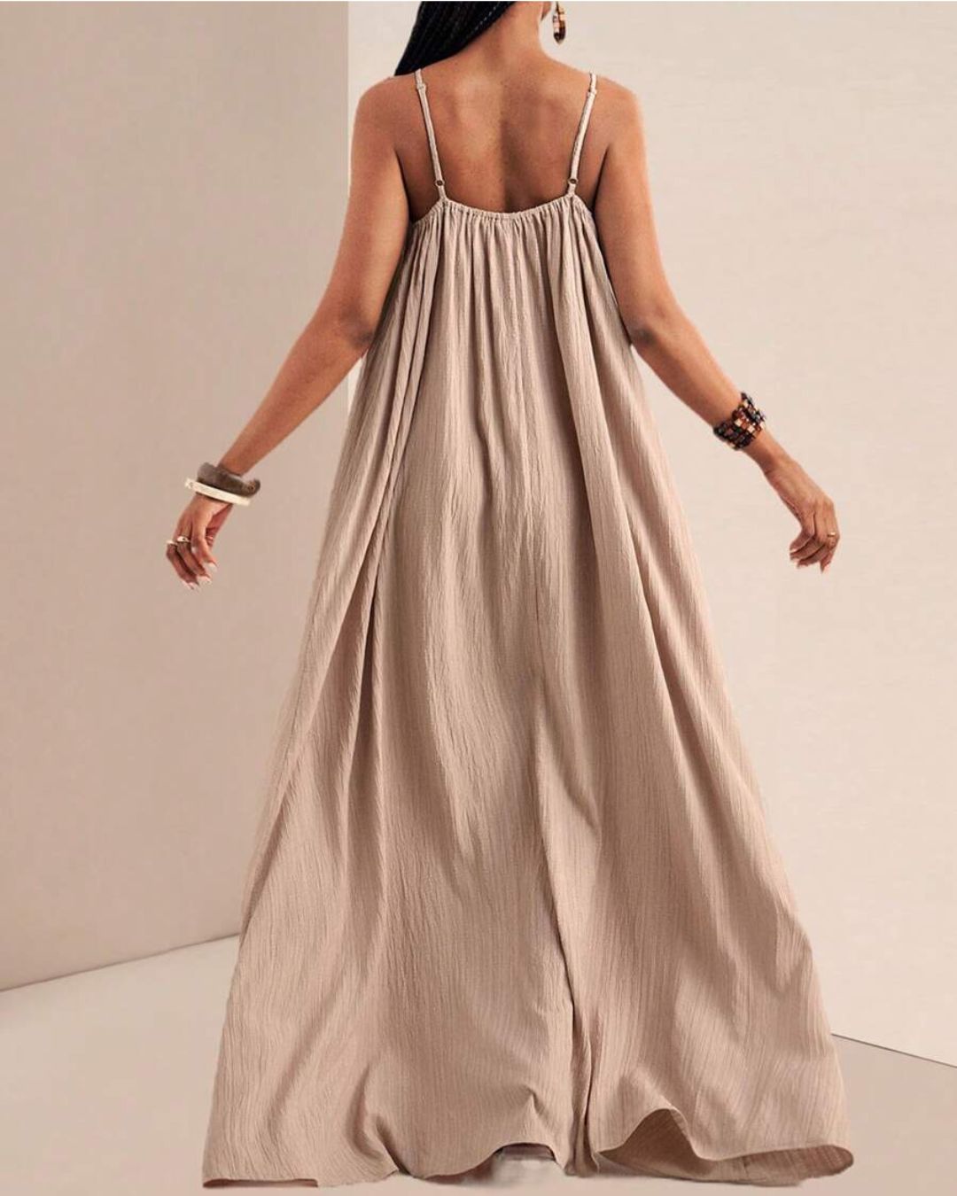 Pleated Slip Maxi Dress – Solid Color Flowy Casual Dress