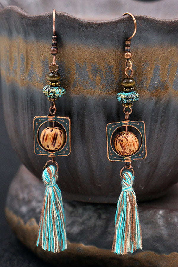 Hollow Carved Alloy Tassel Drop Earrings – Boho Retro