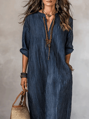 Indigo Loose-Fit Maxi Dress – Bohemian Style