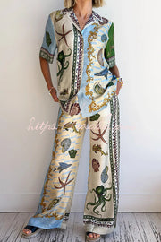 Satin Printed Short Sleeve Shirt & Pants Set