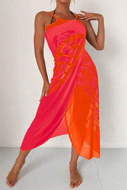 Butterfly Print Color-Block Midi Dress – Resort Cover-Up